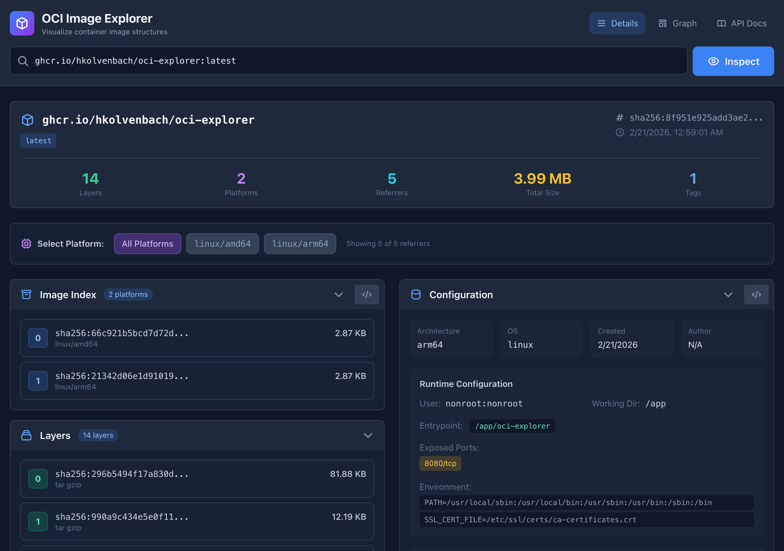OCI Image Explorer – Details View