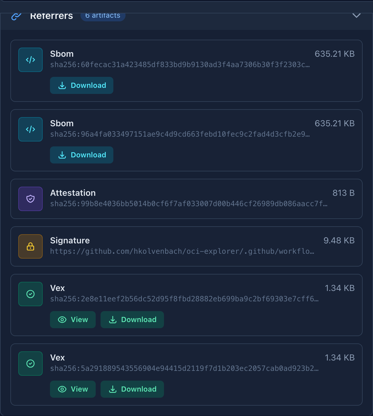 OCI Explorer v0.5.0 - Referrers