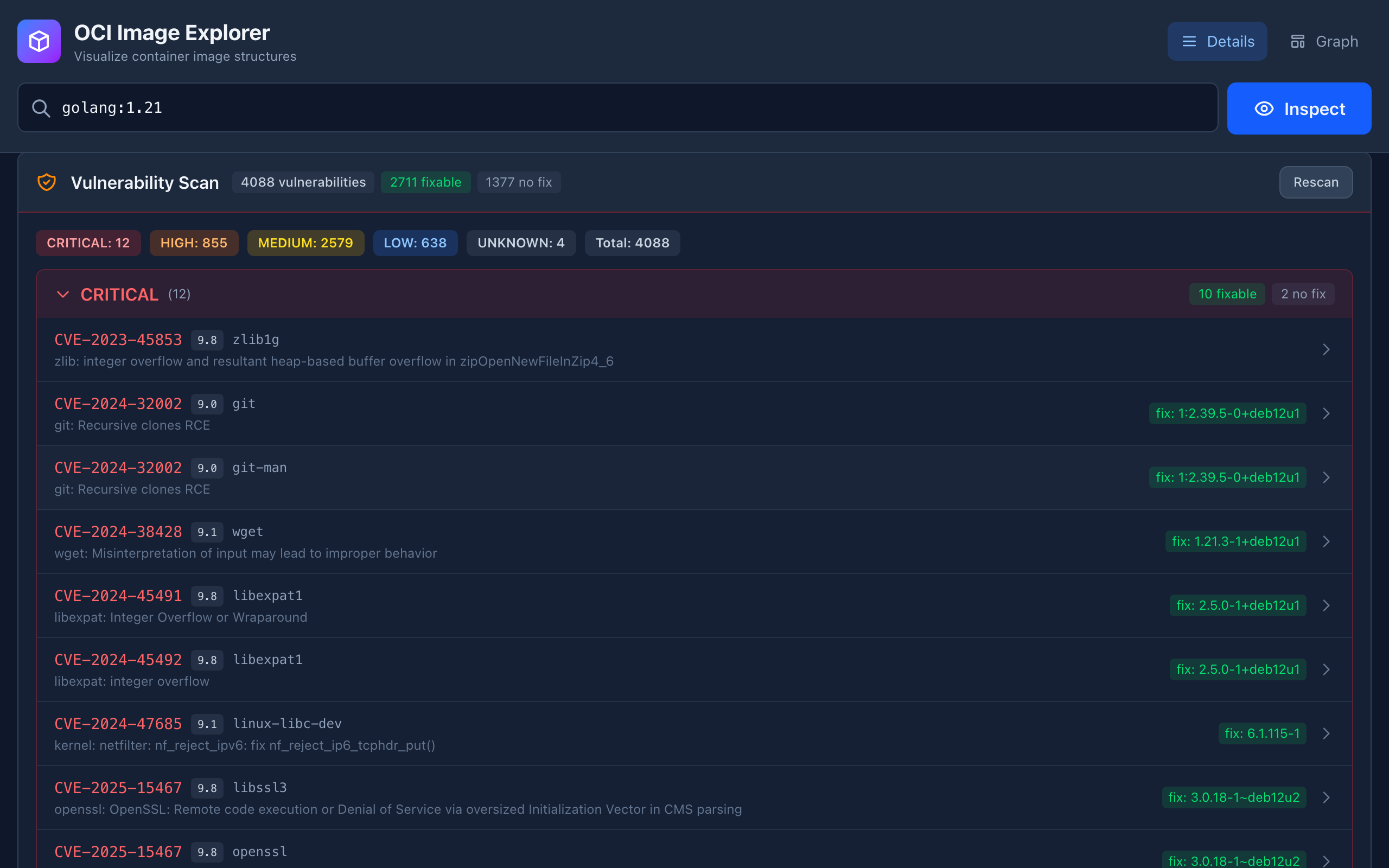OCI Explorer - Vulnerability Scan Results